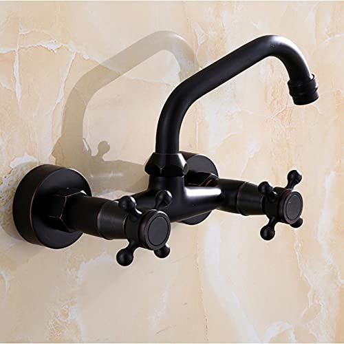 Mitigeur de lavabo mural noir rétro à double levier pour salle de bain