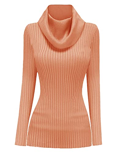 Image of v28 Women's Stretchable Cowl Neck Knit Long Sleeve Slim Fit Bodycon Sexy Sweater