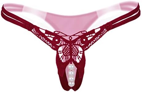 Aimon Womenโs Sexy Panties Lingerie with Pearl Massage, Sexy Thongs G-String for Women (Wine Red)