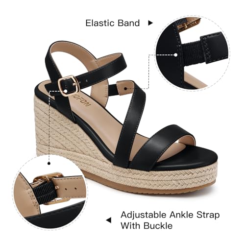Image of TEMOFON Wedge Sandals for Women Platform: Espadrille Ankle Strap Buckle Wedge - Comfortable Dressy Summer Womens Sandals