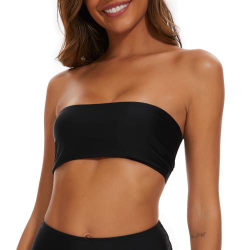 Bellecarrie Women Bandeau Bikini Top Only Strapless Bathing Suit Top with Complimentary Strap