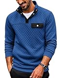 COOFANDY Quarter Zip Pullover for Men Stand Collar Quilted Pullover Sweatshirt Big and Tall 1/4 Zip Sweatshirts Fall Fashion Clothes Blue