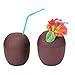 Produktbild Amosfun 2Pcs Kokosnuss Tassen für Hawaii Luau Party mit Hibiskus Blume Strohhalme Tiki Beach Pool Party Spaß Getränk Dekoration Tassen 500Ml