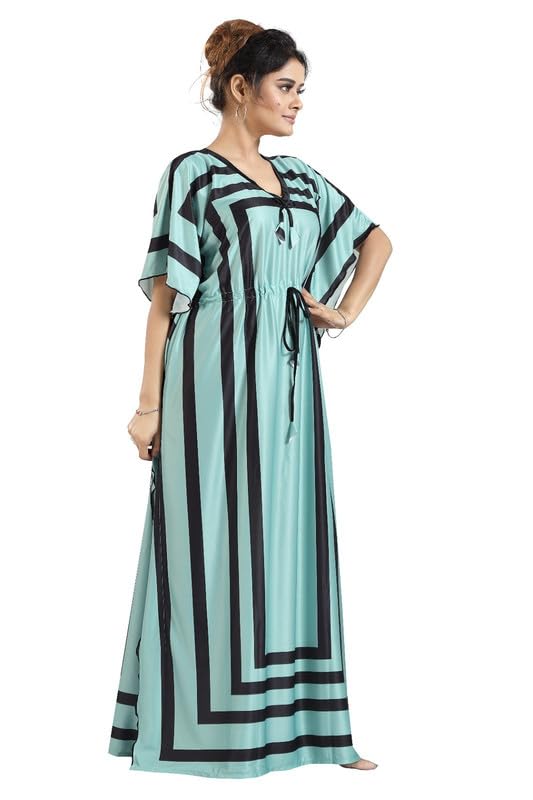 Image of Women's- Kaftan /Nighty /Maxi /Gown /Nightdress /Nightwear Serena Fabric- V-Neck Floral Print