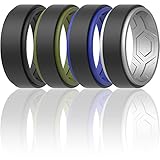 ThunderFit Alianzas de boda para hombre, transpirable, borde escalonado de 2 capas, 10 mm de ancho, 2,3 mm de grosor (plata, negro, verde oliva, negro, azul oscuro-negro, negro, tamaño 7,5-8 (18,2 mm)