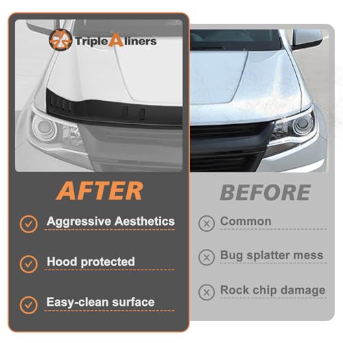Image of TripleAliners Hood Bug Deflector Protector for 2015-2022 Chevy Colorado | Hood Protector, Bug Deflector Shield Replacement, Flexible TPE Material, Easy to Install, Upgraded adhesion