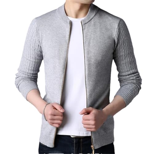 Men's Full-Zip Slim-Fit Cardigan, Solid Color, Stand-Up Collar, Twist-Striped Casual Knit Cardigan