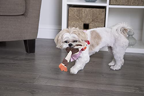 Image of goDog Checkers Just for Me Skinny Rooster Squeaky Plush Dog Toy, Chew Guard Technology - Brown, Mini