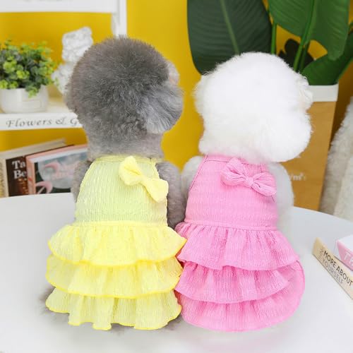 MQQYLBHDS Vestidos amarelos para cães pequenos, roupas para filhotes de primavera com laço, vestido
