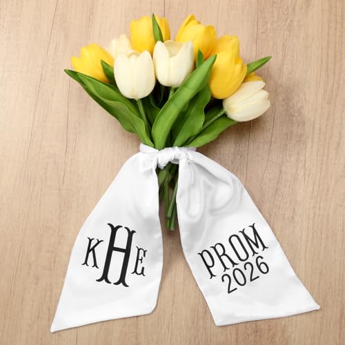 Hahafelt Bouquet Sash with Name Custom Prom Bouquet Ribbon Personalized Ribbon DIY Iron-on Letters Included Custom Name Year for Senior Night Weddings Recitals (Black Letter)