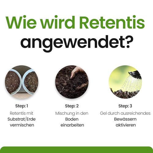 Retentis - langzeit Wasserspeicher I Granulat für Pflanzen I reduziert Trockenstress und verhindert Dürre I 750 Gramm für 40 Liter Erde I bio-zertifiziertes, wasserabsorbierendes Hydrogel aus Holz