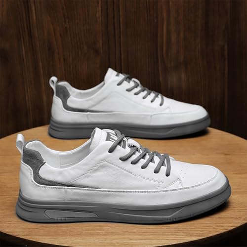Men's Soft Leather Fashion Low Top Sneakers Classic Lace-up Casual Non-Slip Walking Shoes Lightweight Wear-Resistant Flat Skate Shoes2
