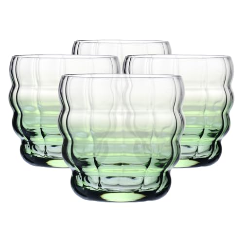 KROSNO Vasos para matcha y té, juego de 4, 330 ml, colección Matcha Moments – Degradado verde, cristal sin plomo – Vasos elegantes para bebidas calientes, aptos para lavavajillas