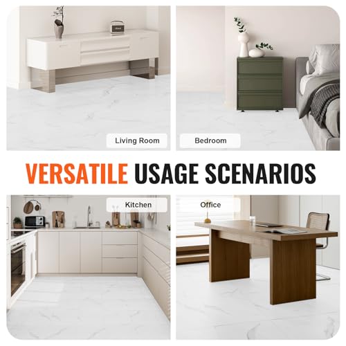 VEVOR Self Adhesive Vinyl Floor Tiles 12 x 12 inch, 50 Tiles 1.5mm Thick Peel & Stick, White Marble Texture DIY Flooring for Kitchen, Dining Room, Bedrooms & Bathrooms, Easy for Home Decor by VEVOR - Image 6