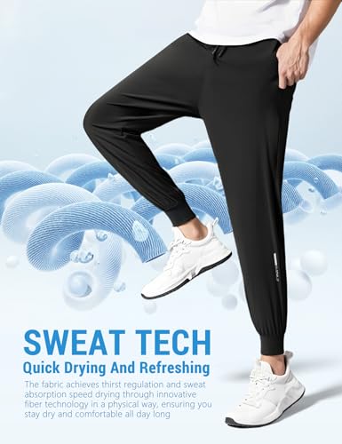 Image of Venzina Men's Quick-Dry 4-Way Stretch Joggers Tapered Fitness Pants with Ankle Cuff for Workout, Gym, Running &Casual Wear