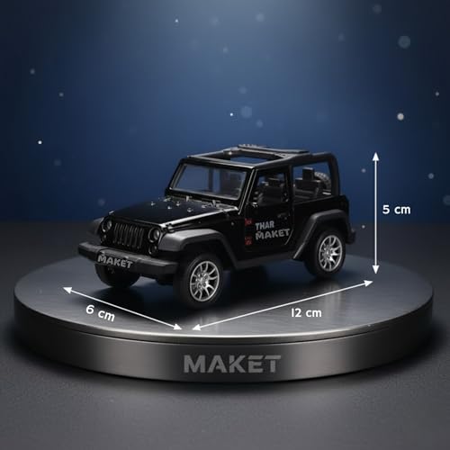 Image of MAKET Mahindra Thar 4x4 Toy Car - 1:32 Scale Die-Cast Metal SUV Model | Collectible Jeep Toy with Pull Back Action, Openable Doors & Rubber Tyres | Kids & Car Lovers (Black - Open ROOF)