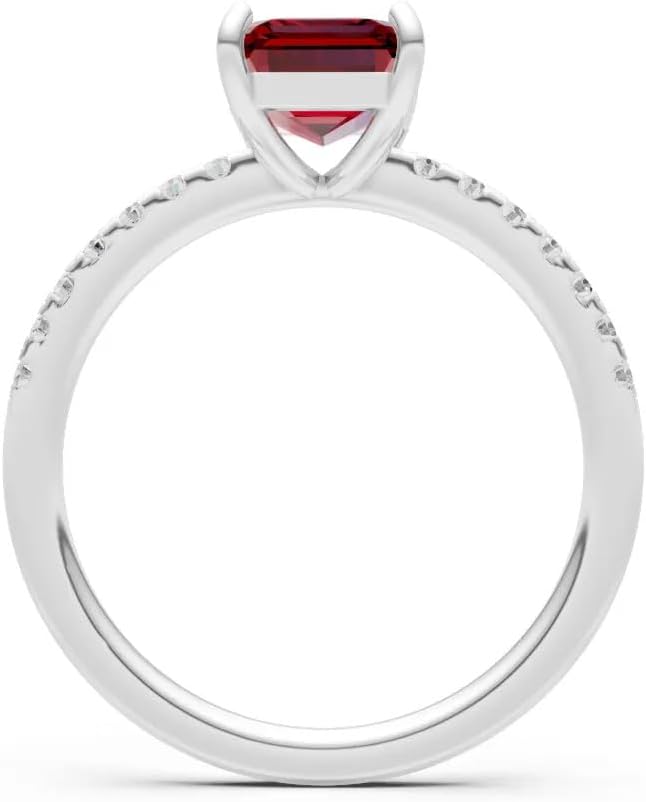 PEORA Emerald Cut Cut Garnet Solitaire Band Available in Solid 10K, 14K or 18K Ring – White, Yellow or Rose Gold