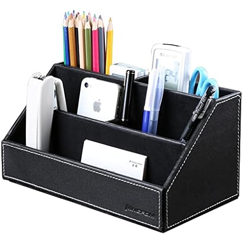 KINGFOM Office Desk Organiser Tidy Stationery Organizer Storage Box, Pen/Pencil,Cell Phone, Business Name Cards, Note Paper, Remote Control Holder Organizer (Black) Cover