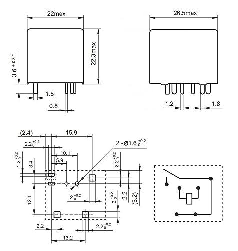 Relé 12V 40A 822EN-1A-C de 6 pines para circuitos automotrices 11mm 2