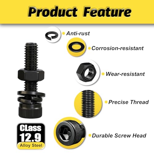 Image of Kadrick M3 Screws Kit 780PCS, Optimized Hex Socket Head Cap Screws Assortment with More Screws & Smarter Size Distribution, Class 12.9 Alloy Steel, Black Zinc Plated M3 Bolts for 3D Printing & DIY