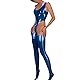 Kangxinsheng Transparenter Blauer Latex-Bodysuit für Damen,Handgefertigter Gummi Badeanzug mit hohem Schlitz,für Beach Club Kleidung-XXL