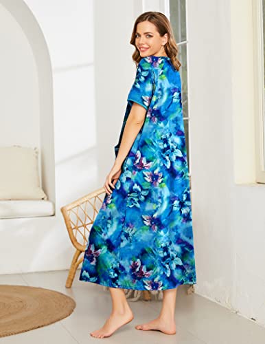 Image of Ekouaer Women Robe Zipper Short Sleeves Full Length House Coat with Pockets