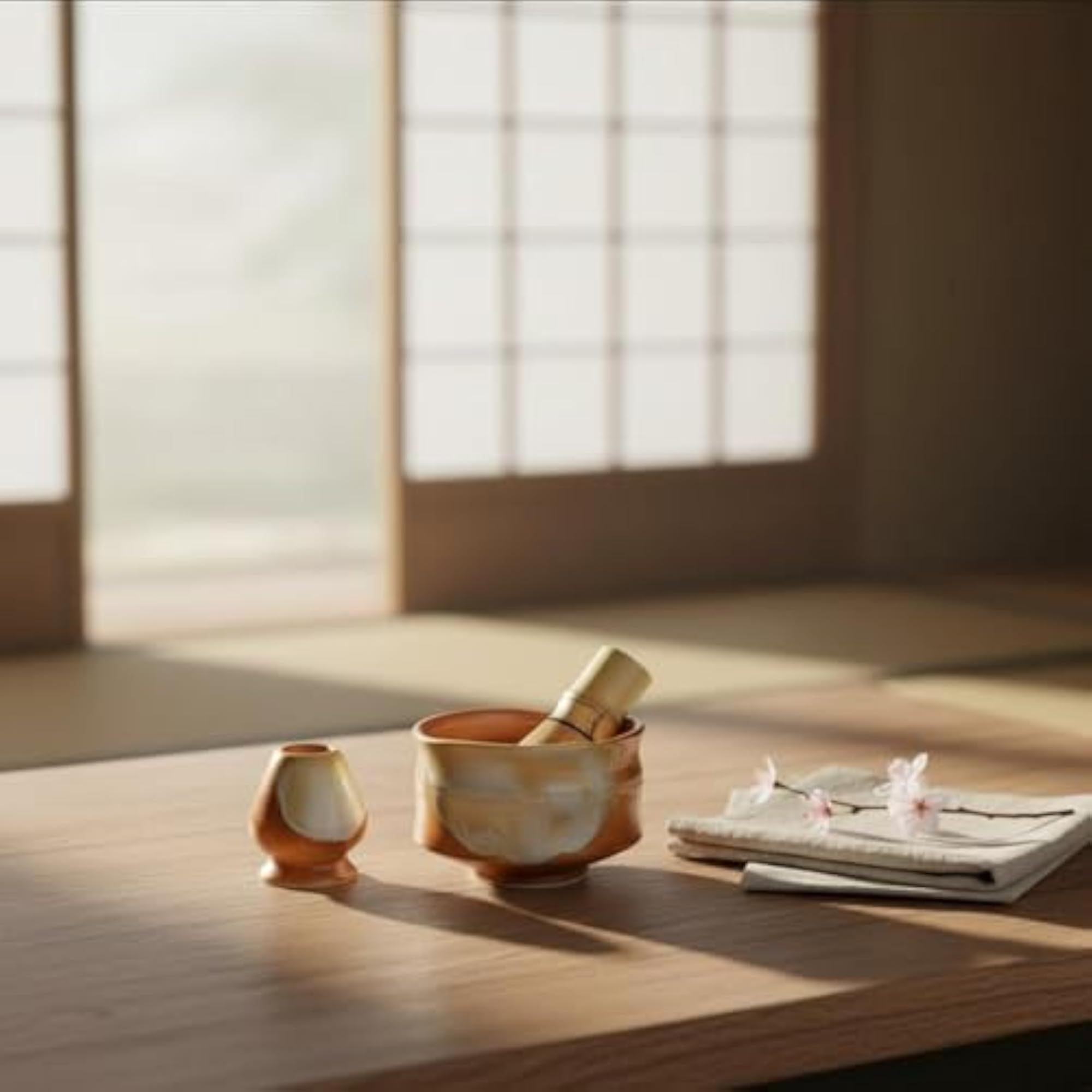 3pc Handmade Ceramics Matcha Bowl Whisk and Holder Set