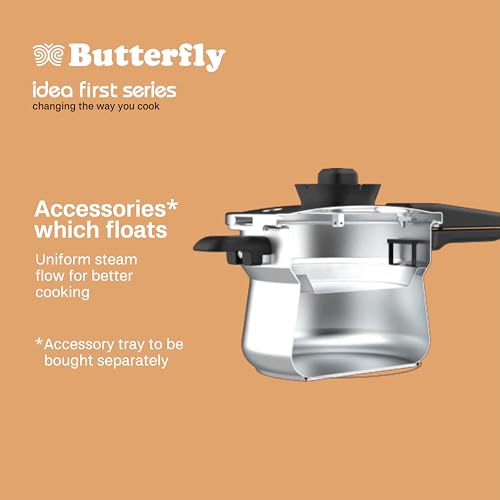Image of Butterfly Duo Curve SS 5L Pressure Cooker|Induction Base| Halo Crown Spill Filter | Patented Pressure Lock Handle(4th Level Safety) | Float mechanism powered Optimal Steam Cooking | 5 Years Warranty