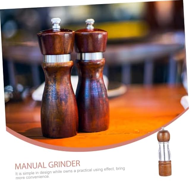 PRETYZOOM Wooden Transparent Pepper Grinder Mill Kitchen Tool for Spices Vintage Style Shaker for Home and Restaurant Use