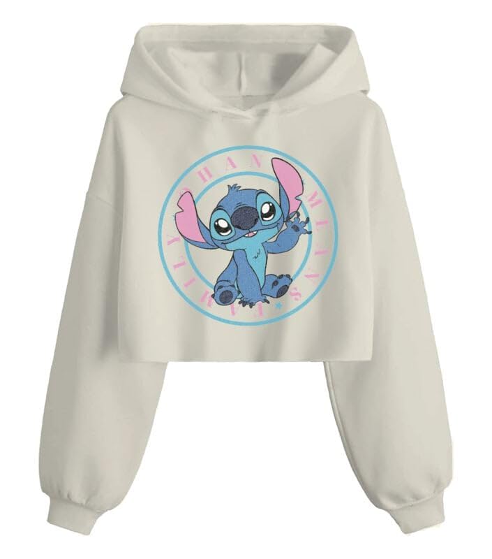 Lilo & Stitch Cropped Stitch Mujer Sudadera con Capucha Blanco S 100% algodón Regular