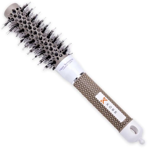 Kobe Professional Ionic Double Bristle Hairbrush - 25mm Core - Heat Retaining Ceramic Barrel with Wild Boar and Nylon Bristles