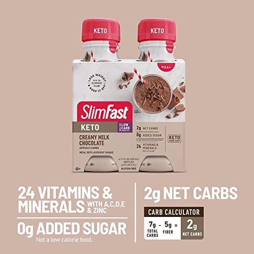 Slimfast Keto Meal Replacement Shake, Creamy Milk Chocolate, Low Carb Ready To Drink Shake With Protein, 11 Fl. Oz Bottle, 4 Count (Packaging May Vary) .. #TOP4