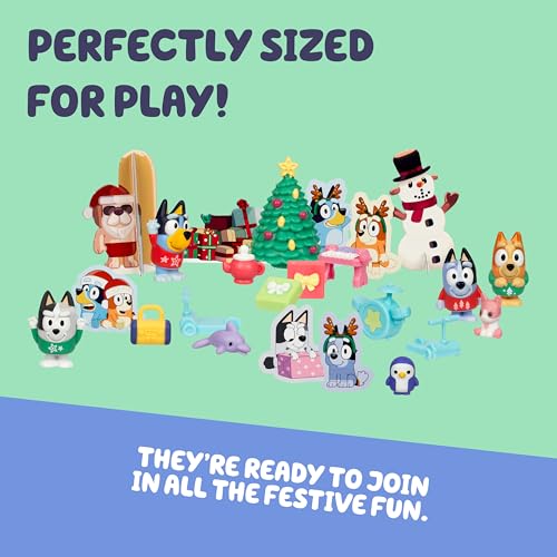 Image of Bluey Mini Figures 2025 Christmas Advent Calendar, 24-Day Christmas Calendar Countdown with Festive Bingo, Muffin, and Socks, Advent Calendars for Ages 3+