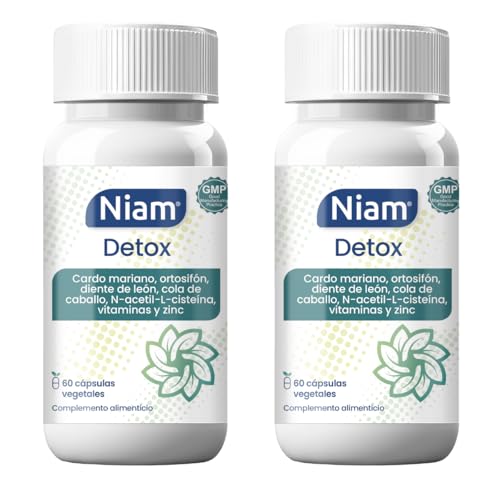 [Pack de 2] Cardo Mariano 80% Silimarina con NAC | Detox Hígado Potente | Ortosifón, Diente de León Cola de Caballo | Depurativo Natural Premium y Retención de Líquidos | 120 Cápsulas | Niam Detox