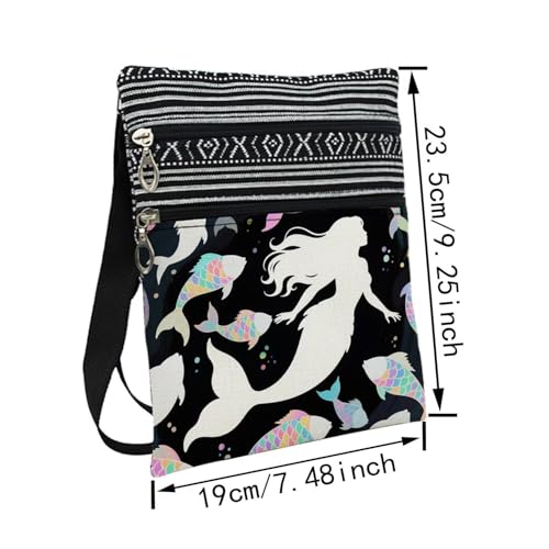 Mermaid Profile Messenger Bag Small Ethnic Pattern Adjustable Strap Crossbody Zipper Pouch Mermaid Profile Phone Organizer Wallet Cute Shoulder Handbag for Women Friends-22