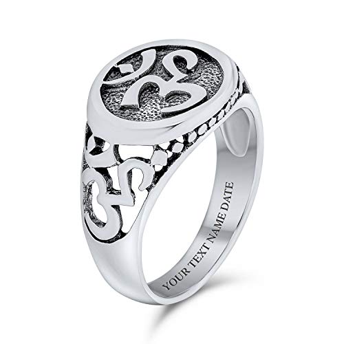 Image of Bling Jewelry Om Signet Ring With Devanagari Script For Women For Men Oxidized .925 Sterling Silver
