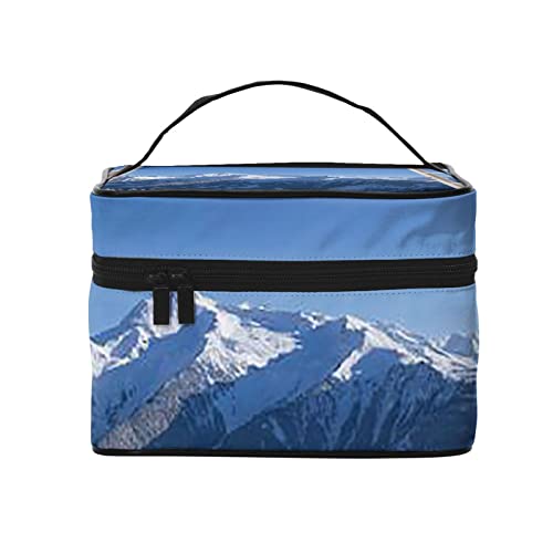 雪山の自然の風景 化粧ボックス 化粧品収納箱 大容量 人気 おしゃれぶた 可愛い かわいい メイクポーチ コスメポーチ 持ち運び バニティーケース 機能的 仕切り 旅行用 出張用 コスメティックバッグ