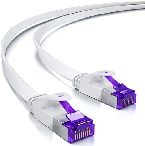 deleyCON 15m Flaches Cat7 Netzwerkkabel RJ45 10 Gbit/s LAN - Weiß | RJ45 Ethernet Patchkabel Verlegekabel flach, für Internet, Switch, Router, Modem und Patchpanel