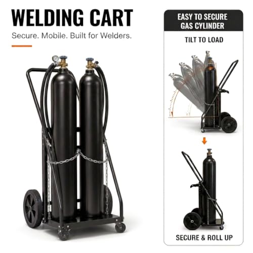Image of Dual Welding Cylinder Cart, Oxygen Acetylene Tank Cart with 440LBS Weight Capacity, 10-Inch Solid Wheels and Tank Storage Safety Chains, Suitable for Double 12.5-Inch Dia. Gas Cylinders