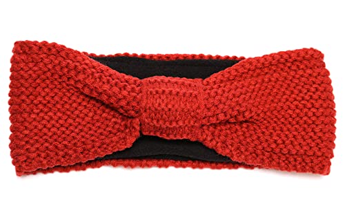 irisaa Damen Winter Stirnband mit Knoten, Strick Haarband Stirnbänder Mädchen mit Schleife Fleece Innenfutter für Frühjahr, stirnband farbe:Rost Rot Cover
