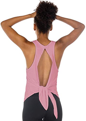 icyzone Open Back Workout Tops for Women - Athletic Activewear Shirts Exercise Yoga Tank Tops (M, Pink)