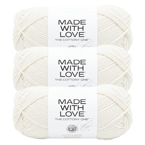 Image of Lion Brand Yarn, The Cottony One Crochet Yarn, Lychee White, Cream, 3 Pack | Tom Daley Made With Love Cotton, Acrylic Yarn for Knitting, Crochet, Crafts, Worsted Fiber for Soft Blankets, Hats, Sweaters