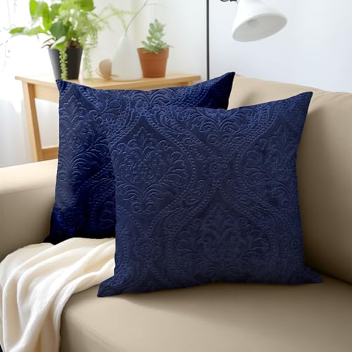 Image of Encasa XO Velvet Cushion Covers, No Inserts, Set of 2, Navy Blue | 24 inchx24 inch | Machine Washable | Soft & Durable | Hidden Zipper, Sofa Decor