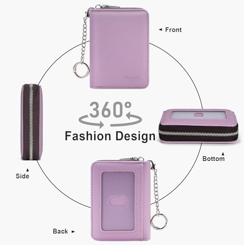Image of Mayski Credit Card Holder, Zipper Credit Card Wallet for Women, Small Accordion Card Cases Holder, KeyChain Wallet, Business Card Holder, Purple