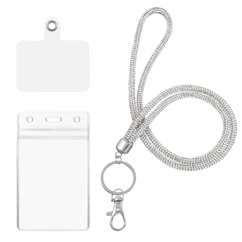 Silver Rhinestone Sparkly Lanyard for Women Crystal Lanyards for Neck Badge Personalised Lanyard with Card Holder for ID Card Holder Keys