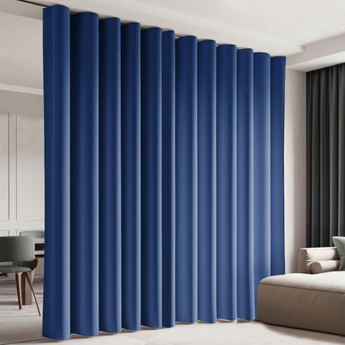 Image of Room Divider Blackout Curtain Track Curtains Wall Dividers Panels Screen for Living Rooms Bedroom Office Privacy Partition Separation, W180 x L96 Inch,1 Panel, Navy Blue