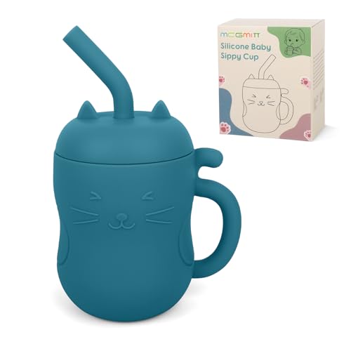 MCGMITT Silicone Baby Sippy Cup, 5oz Spill Proof Straw Cup for Infants Kids 6 12 18 Months, BPA Free Non Toxic Toddlers Training Cup with Handle, Soft