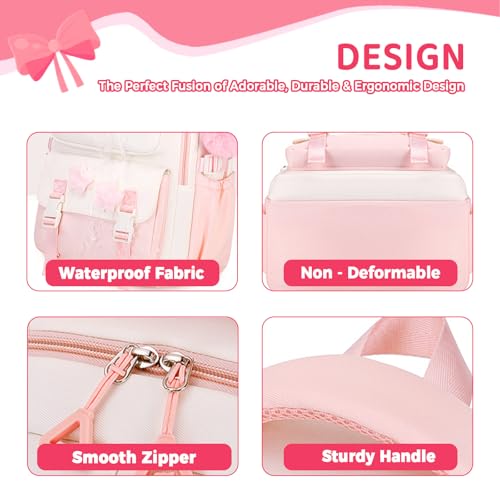 TYHOTULY Cute Backpack for Girls, Kawaii Large Capacity Bookbags for Teens Kids Preppy Aesthetic Book Bag for Elementary Middle High School with Star Pins and Furry Pendant 4+ Years Old (Pink) - Image 4