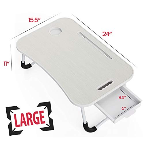 Lap Desk, Foldable Desk Bed Tray, Standing desk, Laptop Desk, TV Tray Tables For Eating, Bed Table, Bed Desk, Breakfast Tray, Laptop Stand For Bed and Couch, Portable Desk For Dinner, Reading, (White)