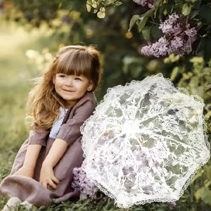 White Lace Embroidery Umbrella, 17.5 * 18.7in Bridal Decorative Photography Craft Sunshade Vintage Parasol Flowers Wedding Pet Decoration Umbrellas for Party Kids Women Photo Shoot Props - Image 6